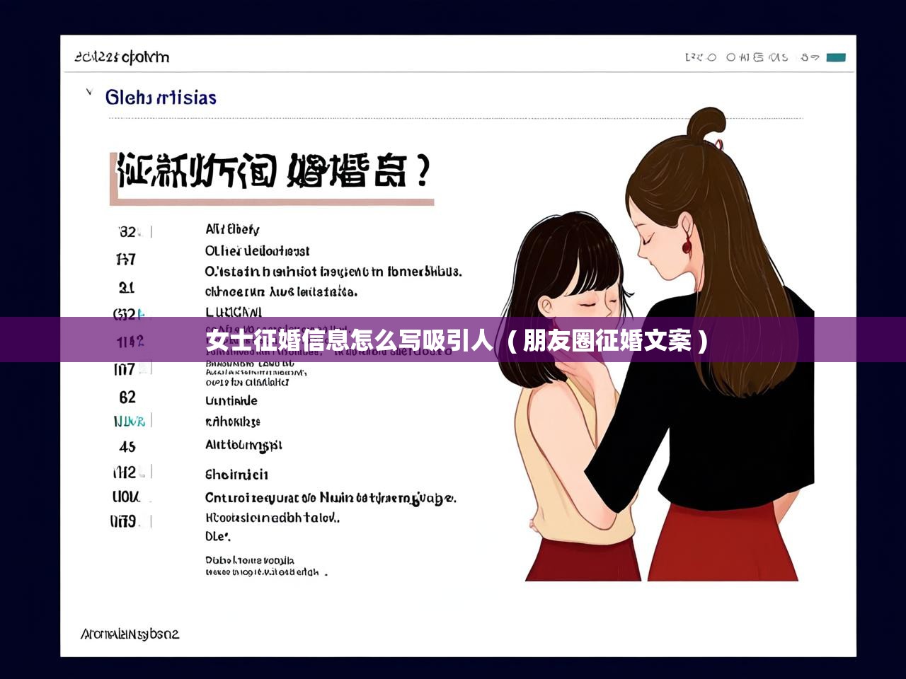  女士征婚信息怎么写吸引人  ( 朋友圈征婚文案 )