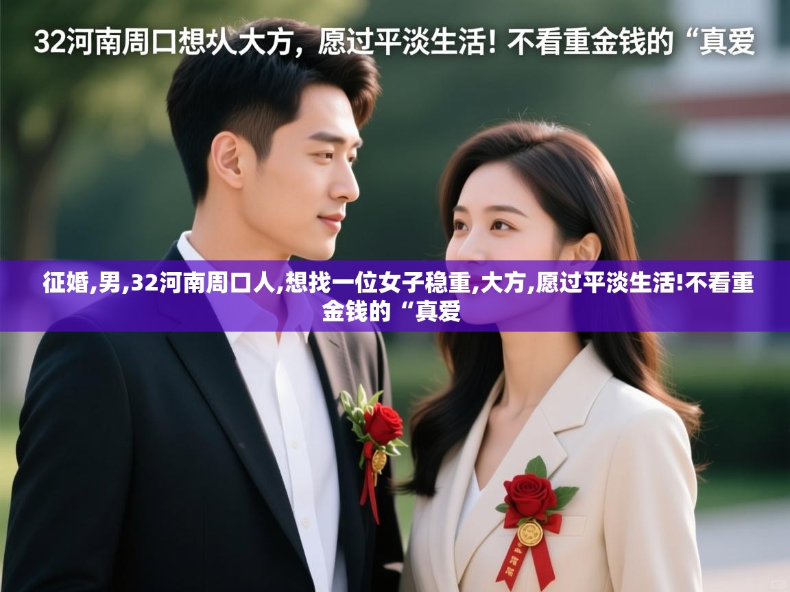详细阅读: 征婚,男,32河南周口人,想找一位女子稳重,大方,愿过平淡生活!不看重金钱的“真爱   征婚,男,32河南周口人,想找一位女子稳重,大方,愿过平淡生活!不看重金钱的“真爱