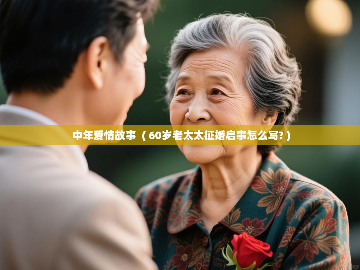 详细阅读: 中年爱情故事  ( 60岁老太太征婚启事怎么写? )  中年爱情故事  ( 60岁老太太征婚启事怎么写? )