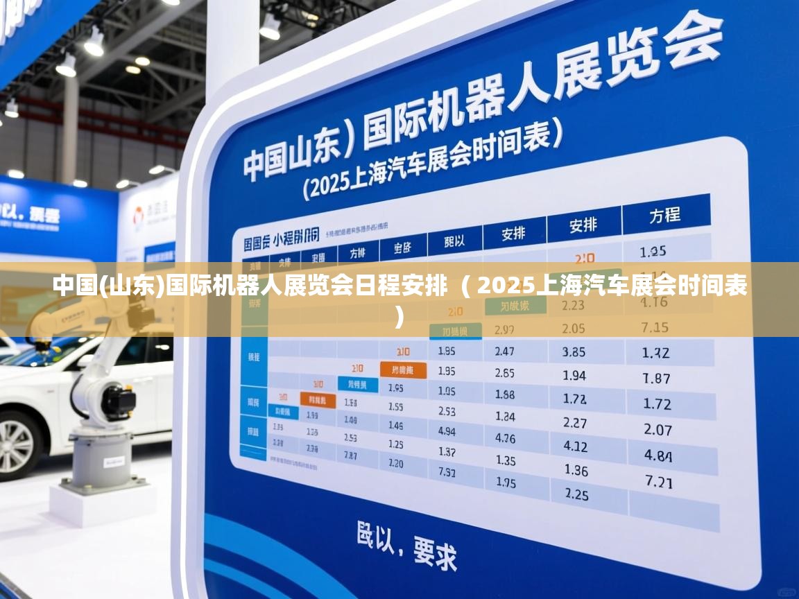 详细阅读: 中国(山东)国际机器人展览会日程安排  ( 2025上海汽车展会时间表 )  中国(山东)国际机器人展览会日程安排  ( 2025上海汽车展会时间表 )