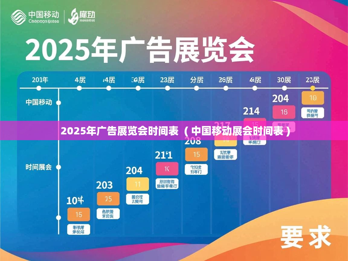 详细阅读: 2025年广告展览会时间表  ( 中国移动展会时间表 )  2025年广告展览会时间表  ( 中国移动展会时间表 )