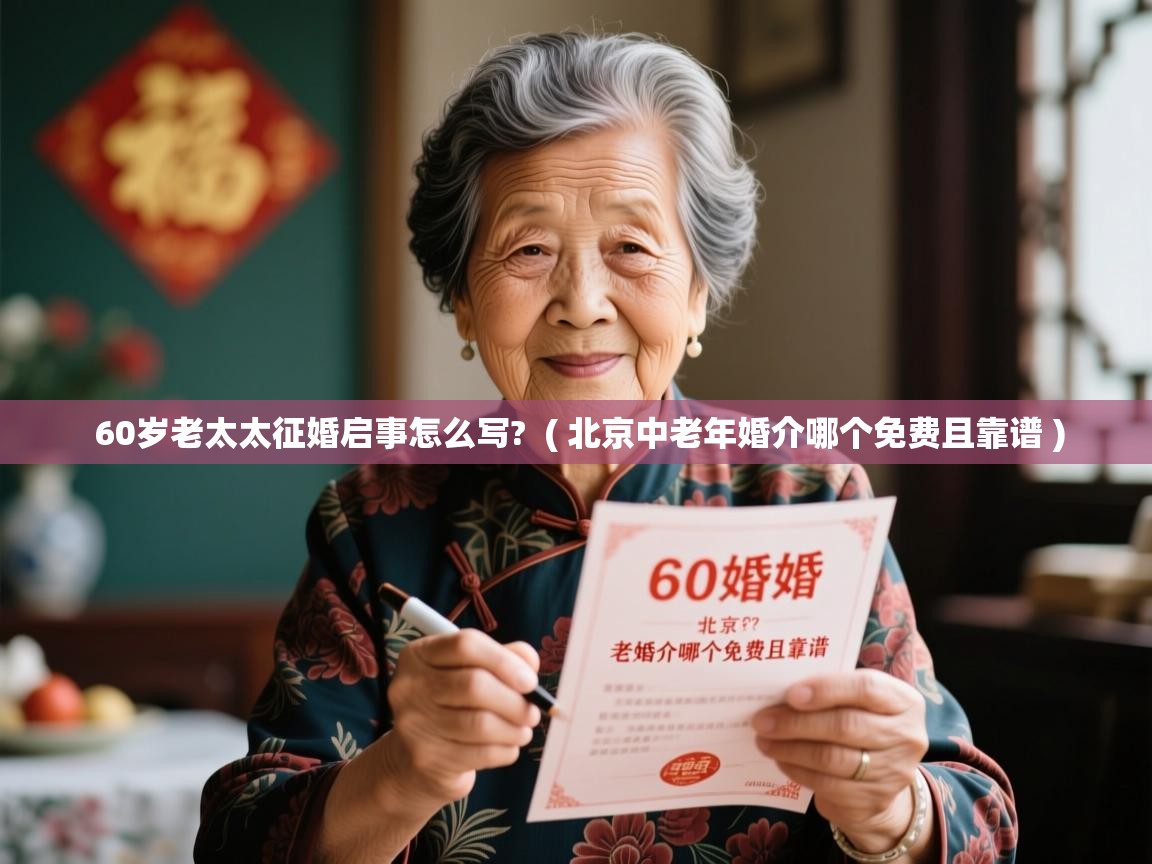 详细阅读: 60岁老太太征婚启事怎么写?  ( 北京中老年婚介哪个免费且靠谱 )  60岁老太太征婚启事怎么写?  ( 北京中老年婚介哪个免费且靠谱 )