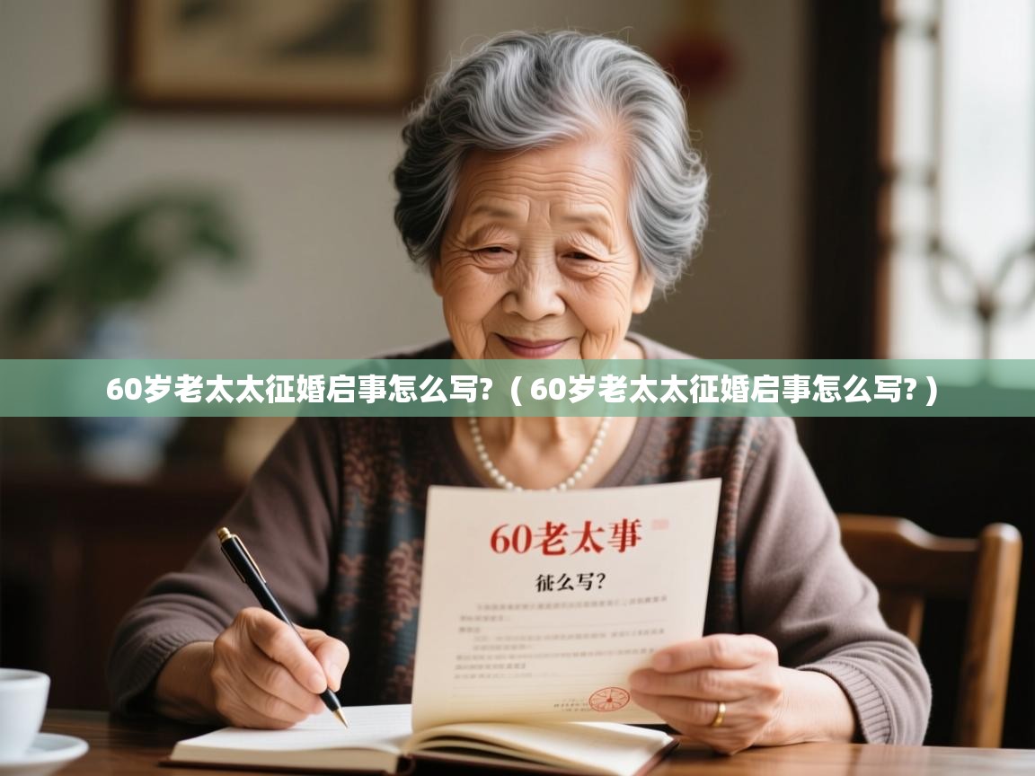 详细阅读: 60岁老太太征婚启事怎么写?  ( 60岁老太太征婚启事怎么写? )  60岁老太太征婚启事怎么写?  ( 60岁老太太征婚启事怎么写? )