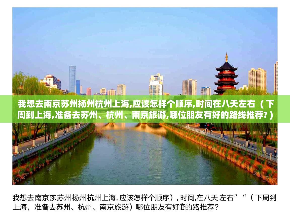 我想去南京苏州扬州杭州上海,应该怎样个顺序,时间在八天左右  ( 下周到上海,准备去苏州、杭州、南京旅游,哪位朋友有好的路线推荐? )  我想去南京苏州扬州杭州上海,应该怎样个顺序,时间在八天左右  ( 下周到上海,准备去苏州、杭州、南京旅游,哪位朋友有好的路线推荐? )