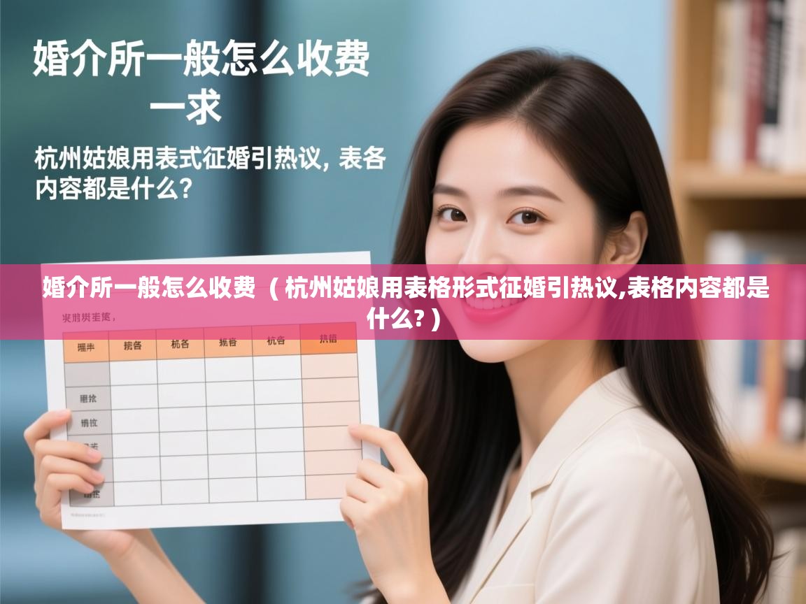 详细阅读: 婚介所一般怎么收费  ( 杭州姑娘用表格形式征婚引热议,表格内容都是什么? )  婚介所一般怎么收费  ( 杭州姑娘用表格形式征婚引热议,表格内容都是什么? )