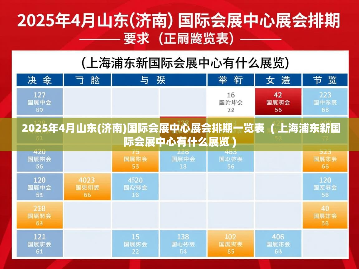 2025年4月山东(济南)国际会展中心展会排期一览表  ( 上海浦东新国际会展中心有什么展览 )  2025年4月山东(济南)国际会展中心展会排期一览表  ( 上海浦东新国际会展中心有什么展览 )