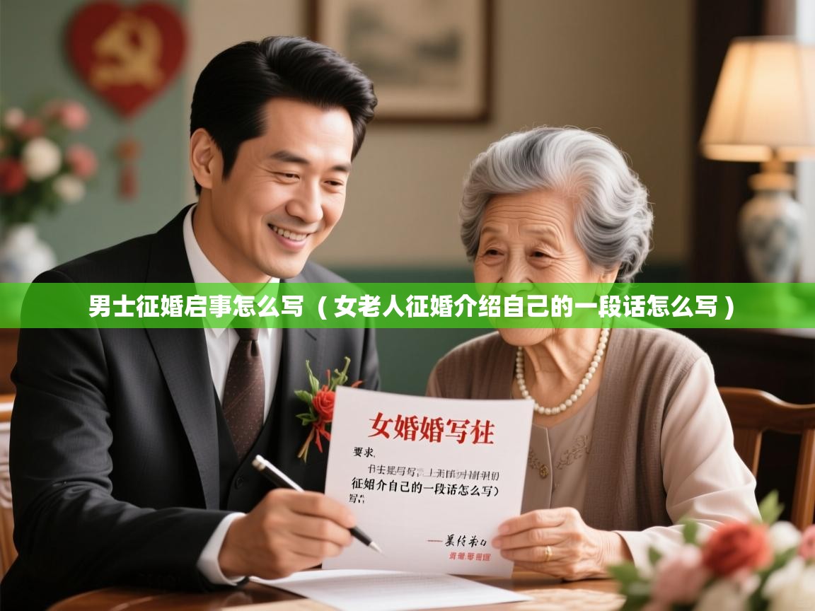 详细阅读: 男士征婚启事怎么写  ( 女老人征婚介绍自己的一段话怎么写 )  男士征婚启事怎么写  ( 女老人征婚介绍自己的一段话怎么写 )