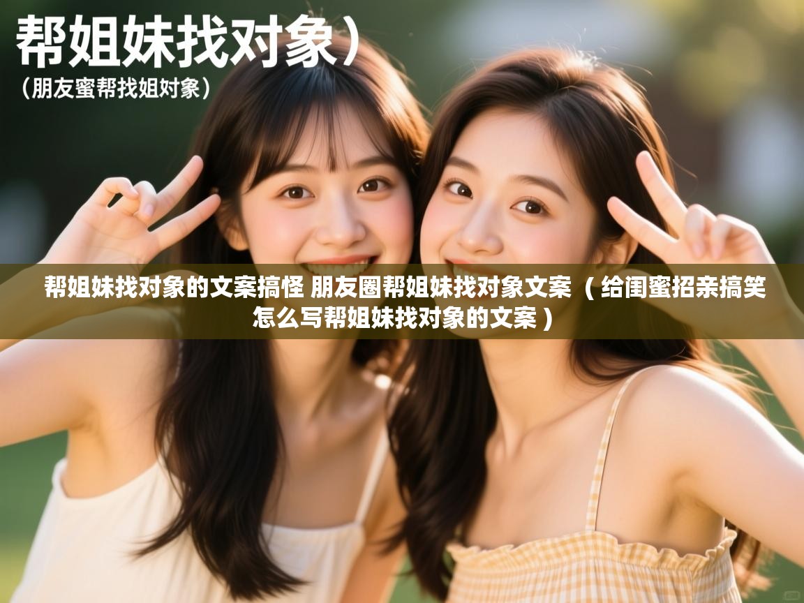 详细阅读: 帮姐妹找对象的文案搞怪 朋友圈帮姐妹找对象文案  ( 给闺蜜招亲搞笑怎么写帮姐妹找对象的文案 )  帮姐妹找对象的文案搞怪 朋友圈帮姐妹找对象文案  ( 给闺蜜招亲搞笑怎么写帮姐妹找对象的文案 )