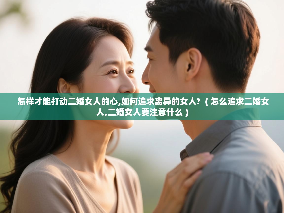详细阅读: 怎样才能打动二婚女人的心,如何追求离异的女人?  ( 怎么追求二婚女人,二婚女人要注意什么 )  怎样才能打动二婚女人的心,如何追求离异的女人?  ( 怎么追求二婚女人,二婚女人要注意什么 )