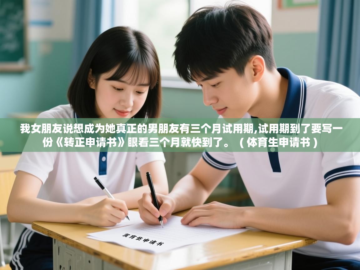 详细阅读: 我女朋友说想成为她真正的男朋友有三个月试用期,试用期到了要写一份《转正申请书》眼看三个月就快到了。  ( 体育生申请书 )  我女朋友说想成为她真正的男朋友有三个月试用期,试用期到了要写一份《转正申请书》眼看三个月就快到了。  ( 体育生申请书 )