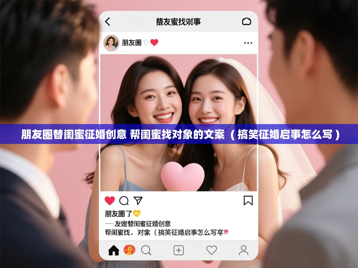 详细阅读: 朋友圈替闺蜜征婚创意 帮闺蜜找对象的文案  ( 搞笑征婚启事怎么写 )  朋友圈替闺蜜征婚创意 帮闺蜜找对象的文案  ( 搞笑征婚启事怎么写 )