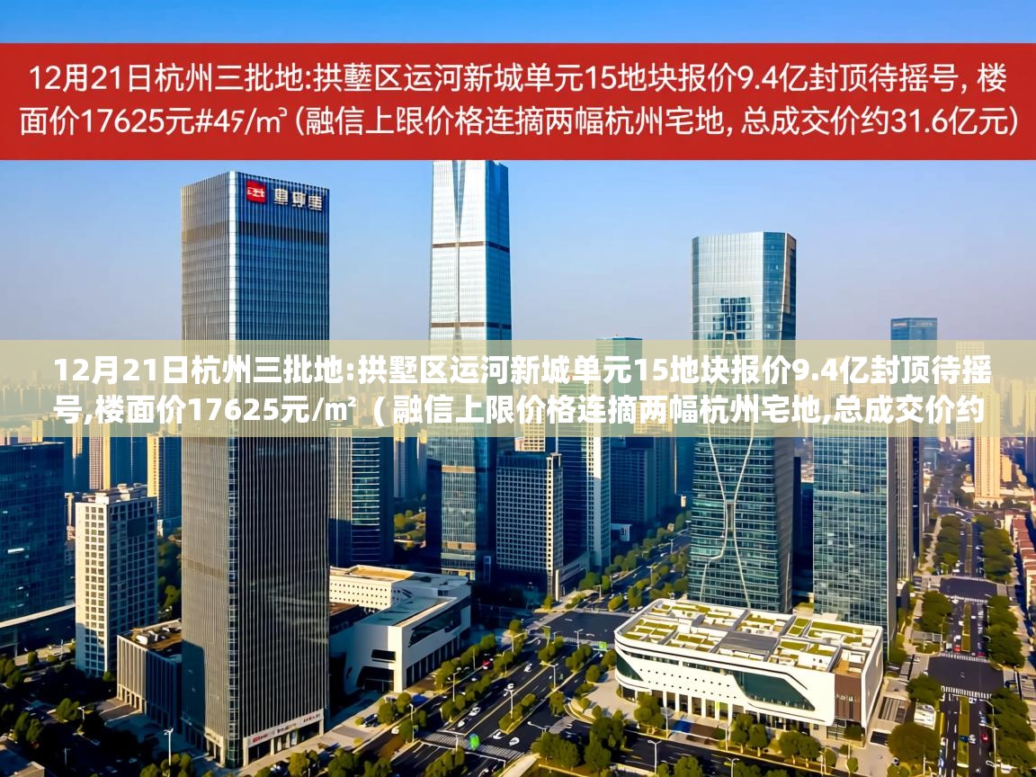 12月21日杭州三批地:拱墅区运河新城单元15地块报价9.4亿封顶待摇号,楼面价17625元/㎡ ( 融信上限价格连摘两幅杭州宅地,总成交价约31.6亿元 ) 12月21日杭州三批地:拱墅区运河新城单元15地块报价9.4亿封顶待摇号,楼面价17625元/㎡ ( 融信上限价格连摘两幅杭州宅地,总成交价约31.6亿元 )