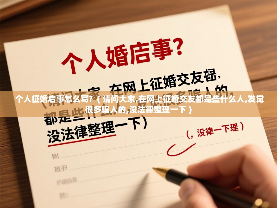 个人征婚启事怎么写?  ( 请问大家,在网上征婚交友都是些什么人,发觉很多骗人的,没法律整理一下 )