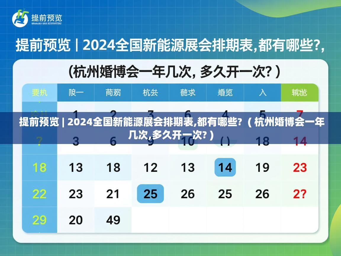  提前预览 | 2024全国新能源展会排期表,都有哪些?  ( 杭州婚博会一年几次,多久开一次? )