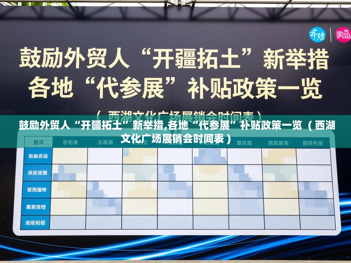  鼓励外贸人“开疆拓土”新举措,各地“代参展”补贴政策一览  ( 西湖文化广场展销会时间表 )