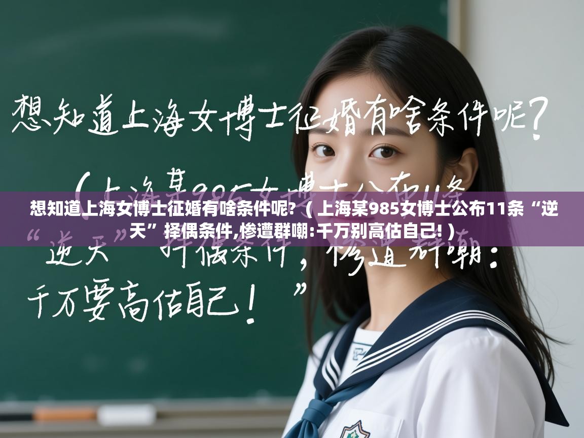  想知道上海女博士征婚有啥条件呢?  ( 上海某985女博士公布11条“逆天”择偶条件,惨遭群嘲:千万别高估自己! )