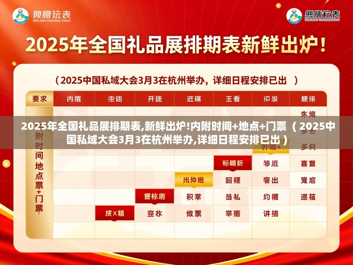 2025年全国礼品展排期表,新鲜出炉!内附时间+地点+门票 ( 2025中国私域大会3月3在杭州举办,详细日程安排已出 ) 2025年全国礼品展排期表,新鲜出炉!内附时间+地点+门票 ( 2025中国私域大会3月3在杭州举办,详细日程安排已出 )