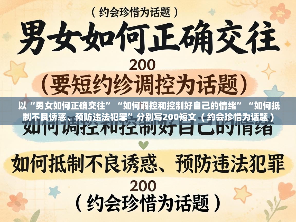  以“男女如何正确交往”“如何调控和控制好自己的情绪”“如何抵制不良诱惑、预防违法犯罪”分别写200短文  ( 约会珍惜为话题 )