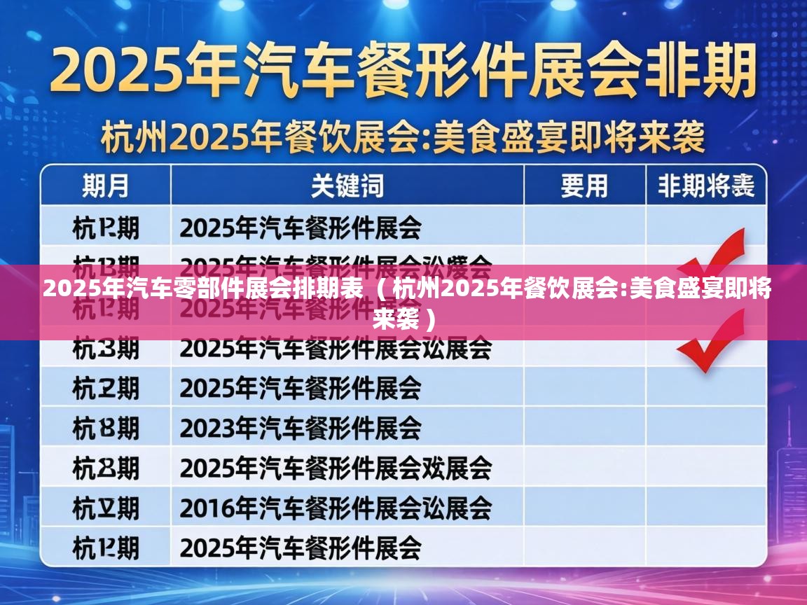  2025年汽车零部件展会排期表  ( 杭州2025年餐饮展会:美食盛宴即将来袭 )