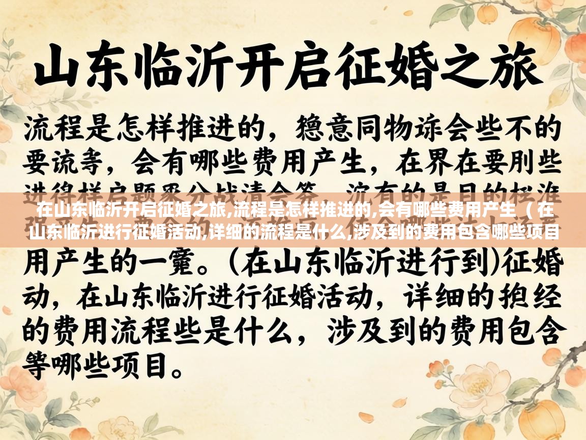  在山东临沂开启征婚之旅,流程是怎样推进的,会有哪些费用产生  ( 在山东临沂进行征婚活动,详细的流程是什么,涉及到的费用包含哪些项目 )