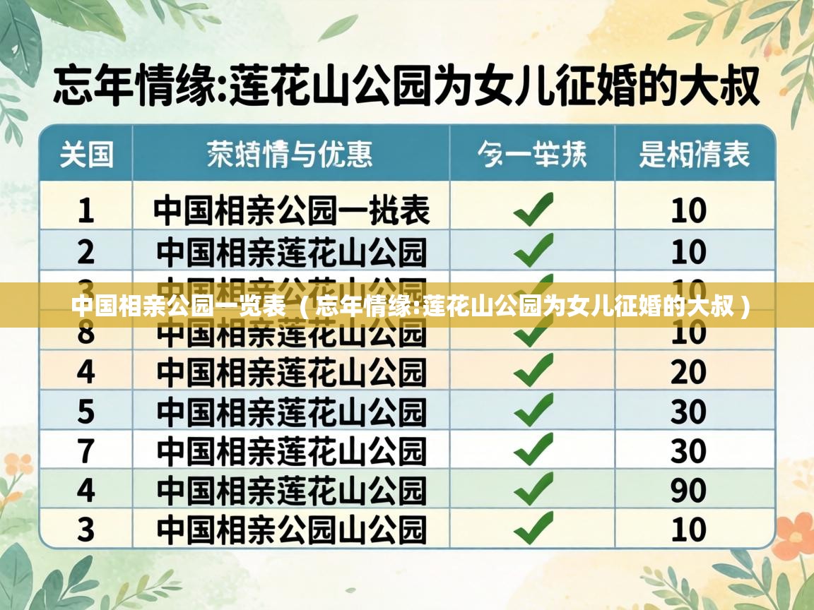  中国相亲公园一览表  ( 忘年情缘:莲花山公园为女儿征婚的大叔 )