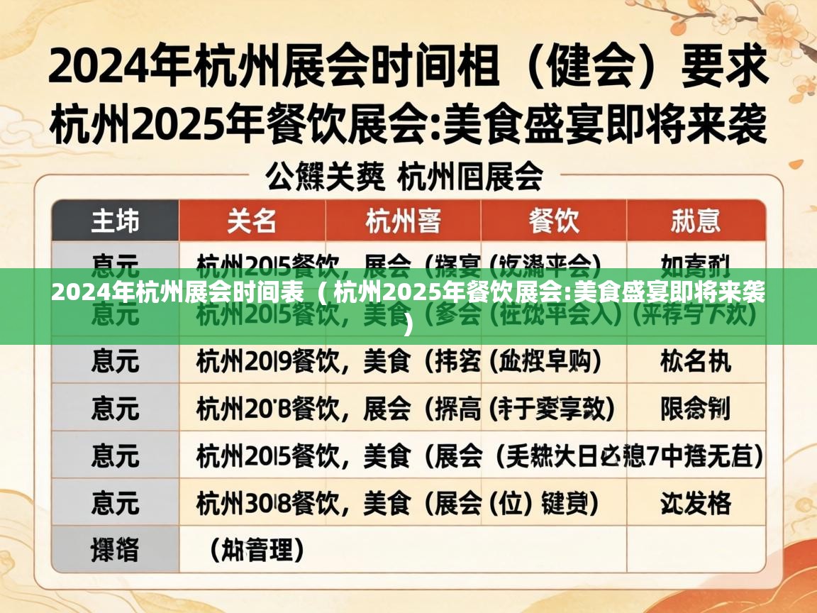  2024年杭州展会时间表  ( 杭州2025年餐饮展会:美食盛宴即将来袭 )