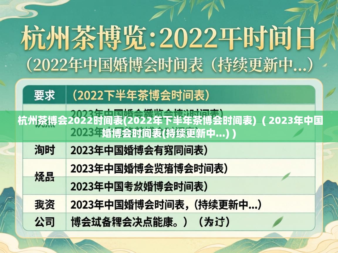 杭州茶博会2022时间表(2022年下半年茶博会时间表)  ( 2023年中国婚博会时间表(持续更新中...) )