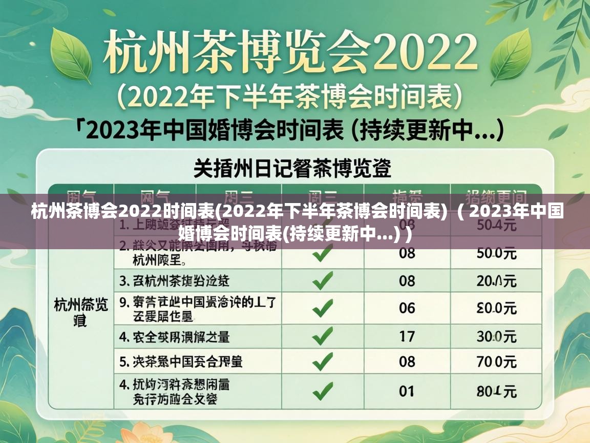  杭州茶博会2022时间表(2022年下半年茶博会时间表)  ( 2023年中国婚博会时间表(持续更新中...) )