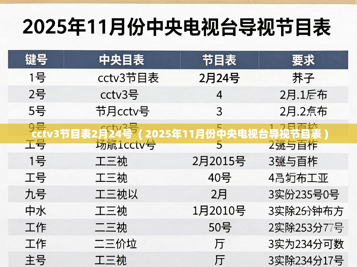  cctv3节目表2月24号  ( 2025年11月份中央电视台导视节目表 )