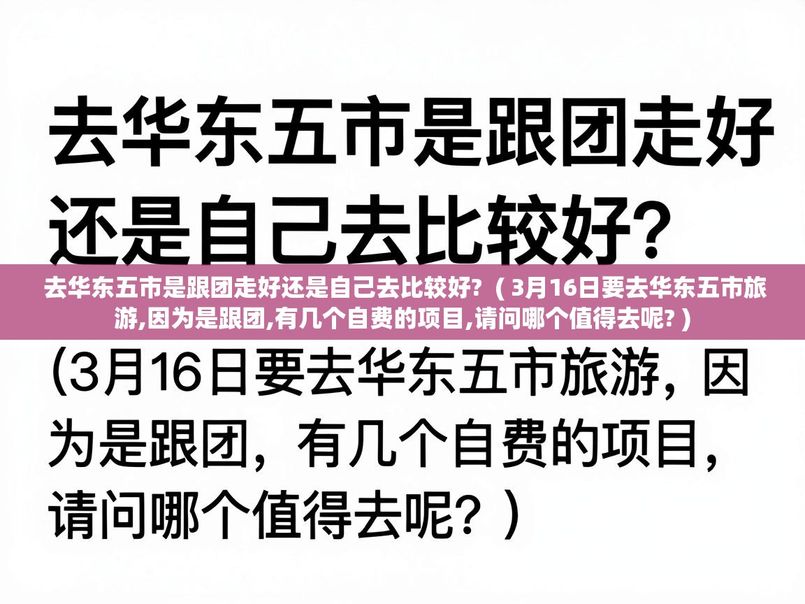  去华东五市是跟团走好还是自己去比较好?  ( 3月16日要去华东五市旅游,因为是跟团,有几个自费的项目,请问哪个值得去呢? )