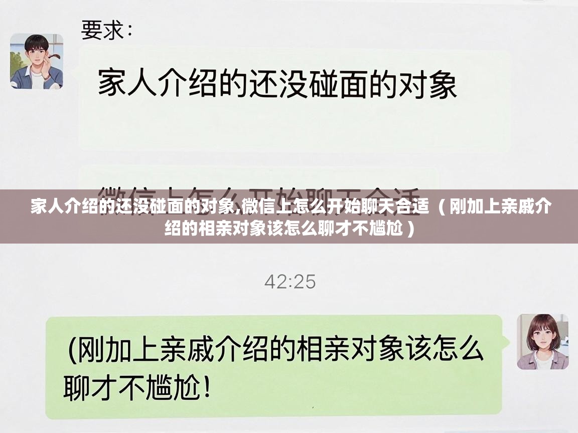  家人介绍的还没碰面的对象,微信上怎么开始聊天合适  ( 刚加上亲戚介绍的相亲对象该怎么聊才不尴尬 )