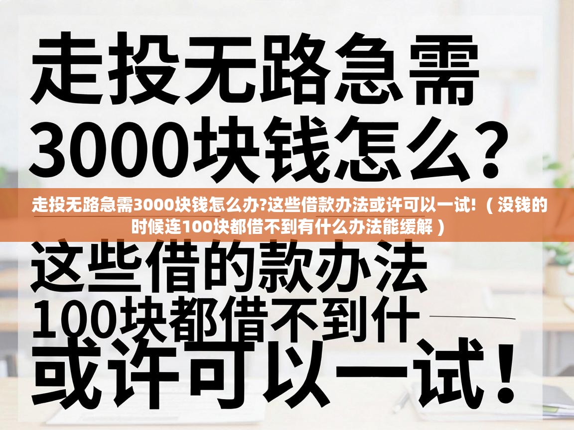  走投无路急需3000块钱怎么办?这些借款办法或许可以一试!  ( 没钱的时候连100块都借不到有什么办法能缓解 )